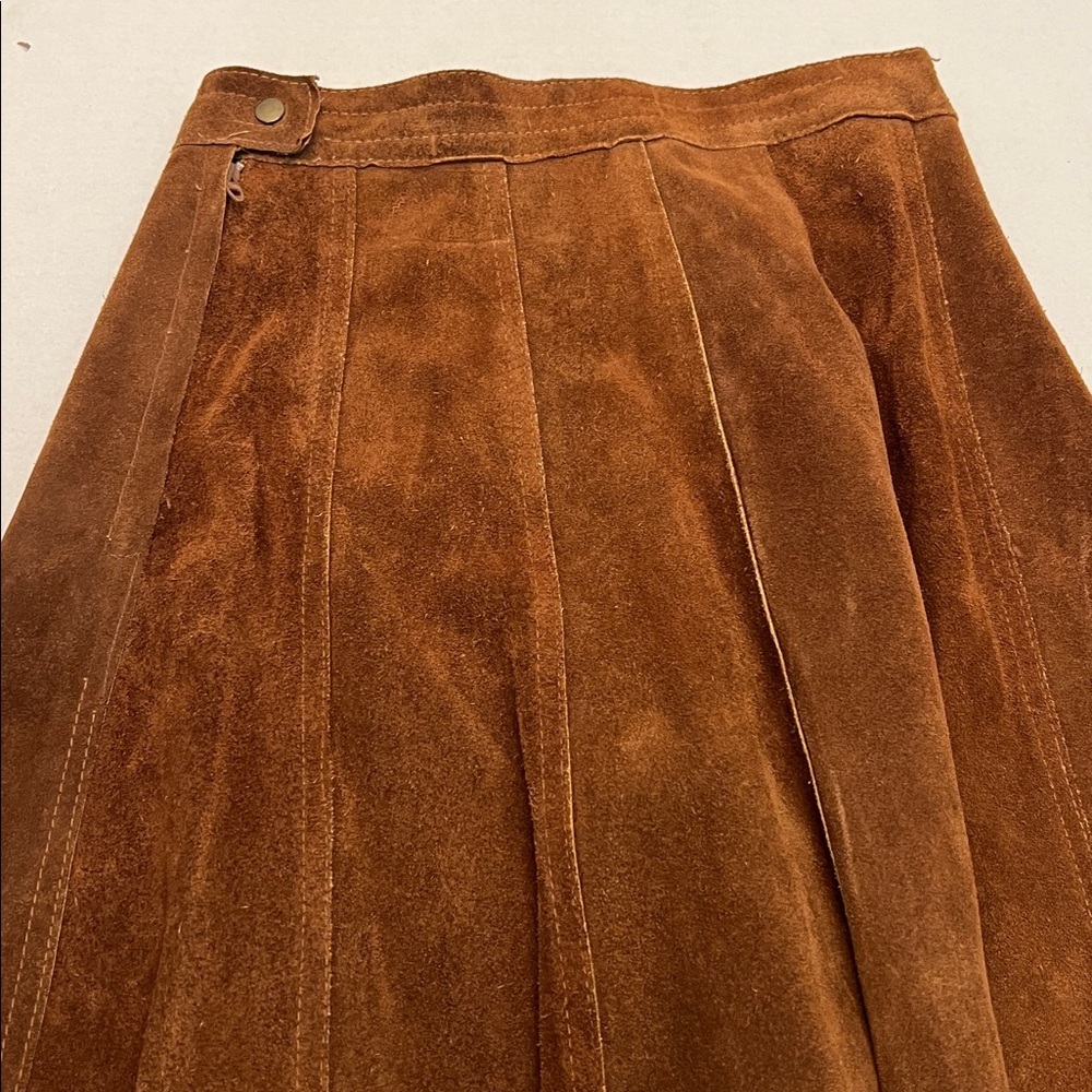 LEATHER VINTAGE 70’s BROWN A LINE MIDI SKIRT WITH TALON SIPPER SIZE SMALL - Picture 6 of 14